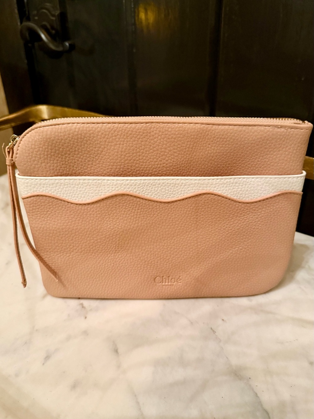New Authentic Chloe Blush Pink & Gold Leather Wristlet Clutch Purse Bag Pouch